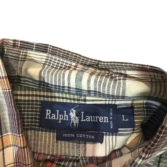 Ralph Lauren Men's Green / Cream Plaid Button Down Shirt Size Large - Picture 2 of 3